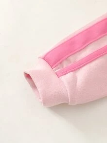 SHEIN 女嬰可愛粉色針織秋冬外套與鬆緊腰長褲套裝 - 淺粉色 - 查看 3