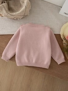 Áo cardigan em bé cổ tròn viền hoa, cổ tay và gấu áo bo gân đa năng, bền bỉ và giữ dáng - Bụi hồng - Xem 2