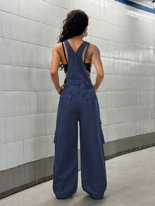 StreetHx Women's Casual Denim Jumpsuit With Pockets For Daily Wear - Blue - View 6