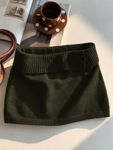 Comfortcana Women's Solid Color Knitted Ribbed Casual Versatile Sweater Skirt, Korean Style In Autumn/ Dark Brown School Travel - Army Green - View 3
