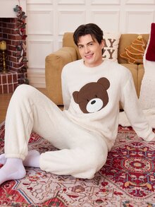 CoupledUp Christmas Couple Bear Autumn/Winter Men's Loungewear Set - Multicolor - View 4