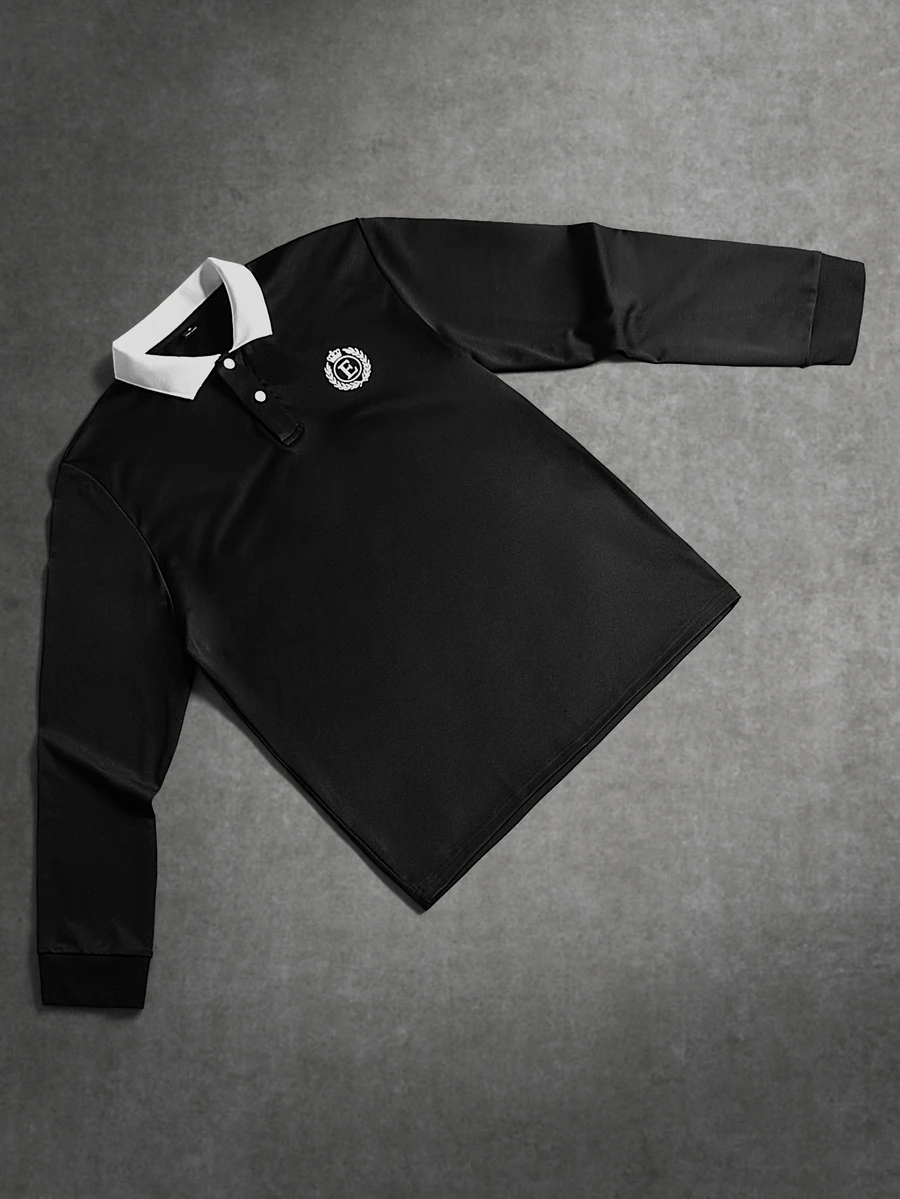 Manfinity Hypemode Men's Letter Print Contrast Color Long Sleeve Casual Polo Shirt - Black - View 1
