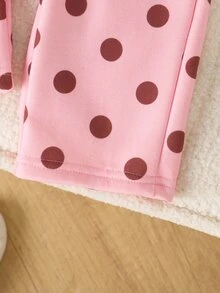 SHEIN Playful Pals 女嬰 2 件式休閒套裝，粉色與棕色波點衛衣，印有可愛水豚拿冰淇淋圖案，搭配同款長褲 - 粉色 - 查看 13