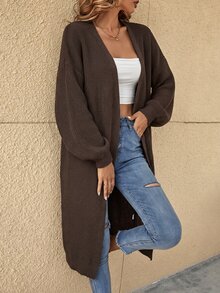 SHEIN Tall CURVE 大尺碼復古時尚長袖針織開襟衫 秋冬款 - 棕色 - 查看 2