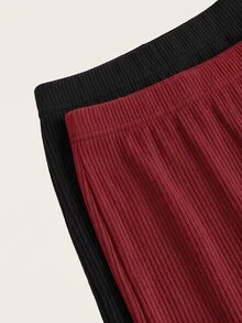 SHEIN LUNE 女款素色秋冬休閒百搭端莊百搭外出商務裙 2件組 教師節辦公工作穿搭 黑色巧克力棕 - 紅色 - 查看 4