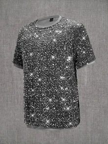Mainfolk Men's Casual Fashion Sequin Short Sleeve T-Shirt For Bar And Music Festival - Grey - View 4