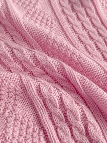 Elamini Minimalist Sexy Sweet Girl Lace Trim Puff Sleeve Cropped Cable Knit Cardigan, Single Button V-Neck Short Outerwear Vest - Pink - View 6