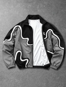 Manfinity EMRG Men's Letter Pattern Colorblock Casual Daily Long Sleeve Jacket - Multicolor - View 5