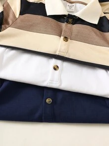 SHEIN Kids Young Boy Autumn Casual 3pcs Pieces Set Long Sleeve Polo Shirt - Multicolor - View 4