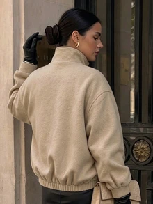 Cévolie Women's Solid Color Stand Collar Casual Daily Long Sleeve Jacket - Apricot - View 2