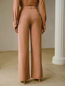 ZEYLAH Women's Embroidered Beaded Tube Pocket Suit Pants For Office - Khaki - View 6