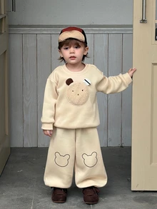DAZY Infant (Boy) Round Neck Cartoon Long Sleeve Sweatshirt + Casual Long Pants 2 Pieces Set Sweatshirt Outfit - Apricot - View 3
