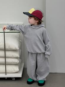 DAZY Infant (Boy) Hooded Striped Korean Style Autumn/Winter Sweatshirt Set - Grey - View 1