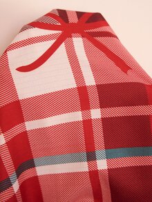 Doze Lane Plus Size Bow Plaid Print Button-Down Lapel Long Sleeve Pants Pajama Set - Red - View 7