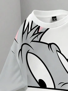LOONEY TUNES X SHEIN Daypath Men's Minimalist Cartoon Print Crew Neck Sweatshirt - Grey - View 3