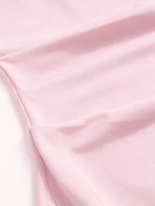 Sweetra 女款新款時尚百搭不對稱單肩袖抓皺腰短袖T恤，蕾絲飾邊下擺與不對稱開衩設計 - 粉色 - 查看 4