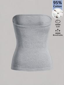 SHEIN BASICS 女款純色修身百搭日常居家旅行抹胸上衣 黑色 夏季極簡端莊休閒百搭 日常白天穿著 - 淺灰色 - 查看 2
