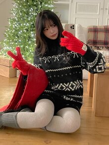 DAZY Women's Korean Style High Neck Long Sleeve Autumn/Winter Sweater 2 Pieces Set - Black - View 9