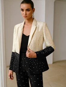 ZEYLAH Women's Rhinestone Fashion Gradient Long Sleeve Blazer - Black - View 8