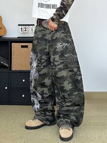 STEELVANCE Streetwear Retro Fashion Serbaguna dengan Desain Bordir, Celana Jeans Denim Kasual Longgar Lurus Lebar (Sabuk dan Aksesoris Tidak Termasuk) - Hijau Tentara - View 5