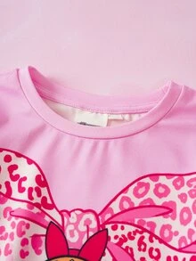 THE POWERPUFF GIRLS X SHEIN 少女卡通印花上衣搭配豹紋長褲家居服套裝 - 彩色 - 查看 4