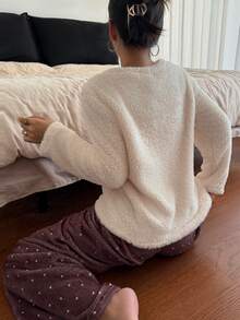 Napfluff Women's Flannel Pocket Decor Fashion Minimalist Heart Print Pajama Set 2-Piece - Multicolor - View 2