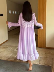 DAZY Women's Lace Patchwork Camisole Dress And Cardigan Casual Sleepwear Set - Purple - View 2