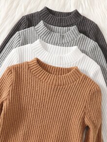 SHEIN 男嬰針織柔軟假領長袖秋季連身衣 4件套，百搭舒適 - 彩色 - 查看 5