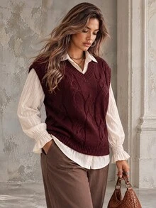 Ceyna Plus Size Women Solid Color Casual Daily Wear Knit Top - Burgundy - View 7