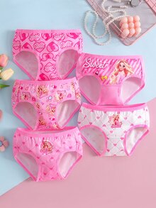 SHEIN 5pcs Celana Dalam Segitiga Motif Putri Pink Acak untuk Balita Perempuan, Dilengkapi Cermin, Lipstik, dan Mahkota, Lucu, Manis, Nyaman untuk Pemakaian Sehari-hari, Cocok untuk Semua Musim - MultiWarna - View 1