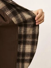 ATUI Studio Women's Fashion Plaid Long Sleeve Overcoat, Versatile - Brown - View 10