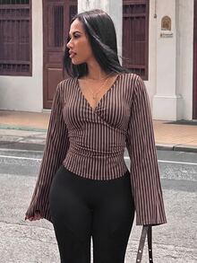 Slaydiva تي شيرت نسائي جديد للخريف بمقاسات كبيرة، كاجوال بتصميم بسيط بنقشة مخططة، مناسب لجميع الفصول - متعدد الألوان - مشاهدة 1