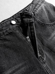 ROMWE MEN Street Life Quần jean denim nam cài cúc họa tiết nhện - Màu xanh lam - Xem 4