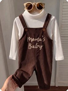 Baby Boy Cute Versatile Casual Letter Pattern Corduroy Winter Romper Baby Boy Fall Clothes - Brown - View 5