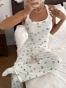 CottageSlumber Women's Floral Print Top And Long Pants Casual Daily Home Pajama Set - Multicolor - View 3