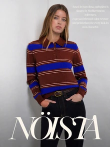 Nöista Knitted Casual Polo Collar Striped Shirt - Blue - View 11