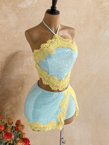 Soleia Women's Sexy Sequin Lace Halter Tie Top - Multicolor - View 7