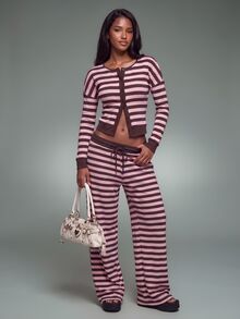 Nooralise Women's Casual Striped Print Sports Long Pants - Brown - View 2