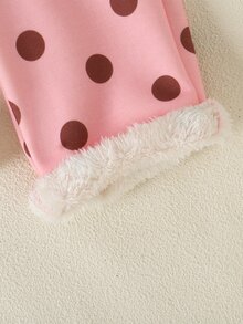 SHEIN Playful Pals 女嬰 2 件式休閒套裝，粉色與棕色波點衛衣，印有可愛水豚拿冰淇淋圖案，搭配同款長褲 - 粉色 - 查看 12