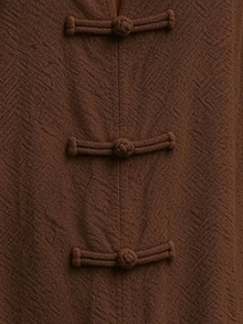 Breezaya Women's Solid Color Chinese Style Frog Button Design Casual Daily Outing Vacation Dress - Brown - View 7