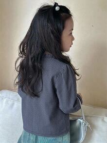 Dazy Kids Young Girl Sweet Ruffle Trim Button Long Sleeve Blouse - Blue - View 7