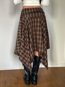 Aloruh Women's Plaid Casual Versatile Daily Skirt - Maroon - View 3