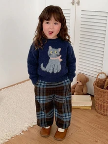 DAZY 嬰兒女童圓領卡通長袖秋冬毛衣幼兒 - 寶藍色 - 查看 1