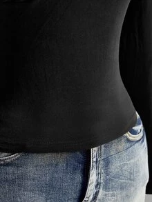 SHEIN ICON Women's Plus Size Lace Patchwork Casual Versatile Daily Wear T-Shirt - Black - View 7