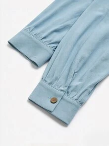 Linhara CURVE Kemeja Kasual Serbaguna untuk Wanita Ukuran Besar, Warna Polos, Cocok untuk Pemakaian Sehari-hari di Musim Gugur - Dusty Blue - View 6