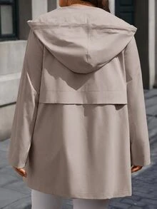 Rosumi 大尺碼女款素色長袖單排扣休閒連帽風衣外套 秋季 - 淺灰色 - 查看 2