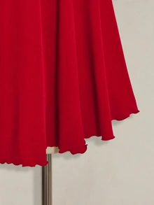 SHEIN ICON 女款大尺碼春夏復古可愛商務休閒性感簡約日常度假通勤時尚Y2K前胸抓褶抹胸黑色洋裝 - 紅色 - 查看 8