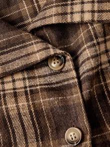 SHEIN MOD Plus Size Casual Plaid Button-Down Pleated Streetwear Shirt - Brown - View 3