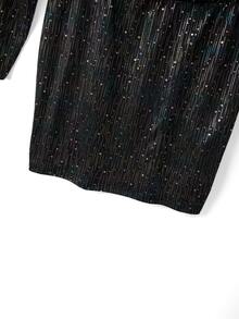 GlowEve CURVE Women's Autumn/Winter Shiny Cowl Neck Bodycon Long Sleeve Short Dress - Black - View 7