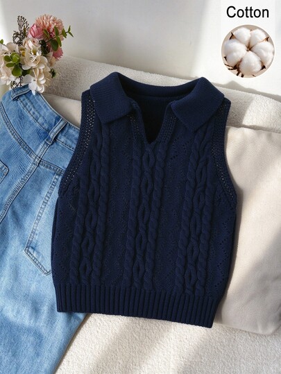 SHEIN Young Girls Pink Embroidered Vest Sweater, Round Neck, Suitable For Pairing With Skirts, Suitable For Autumn, Spring And Summer Pullover
